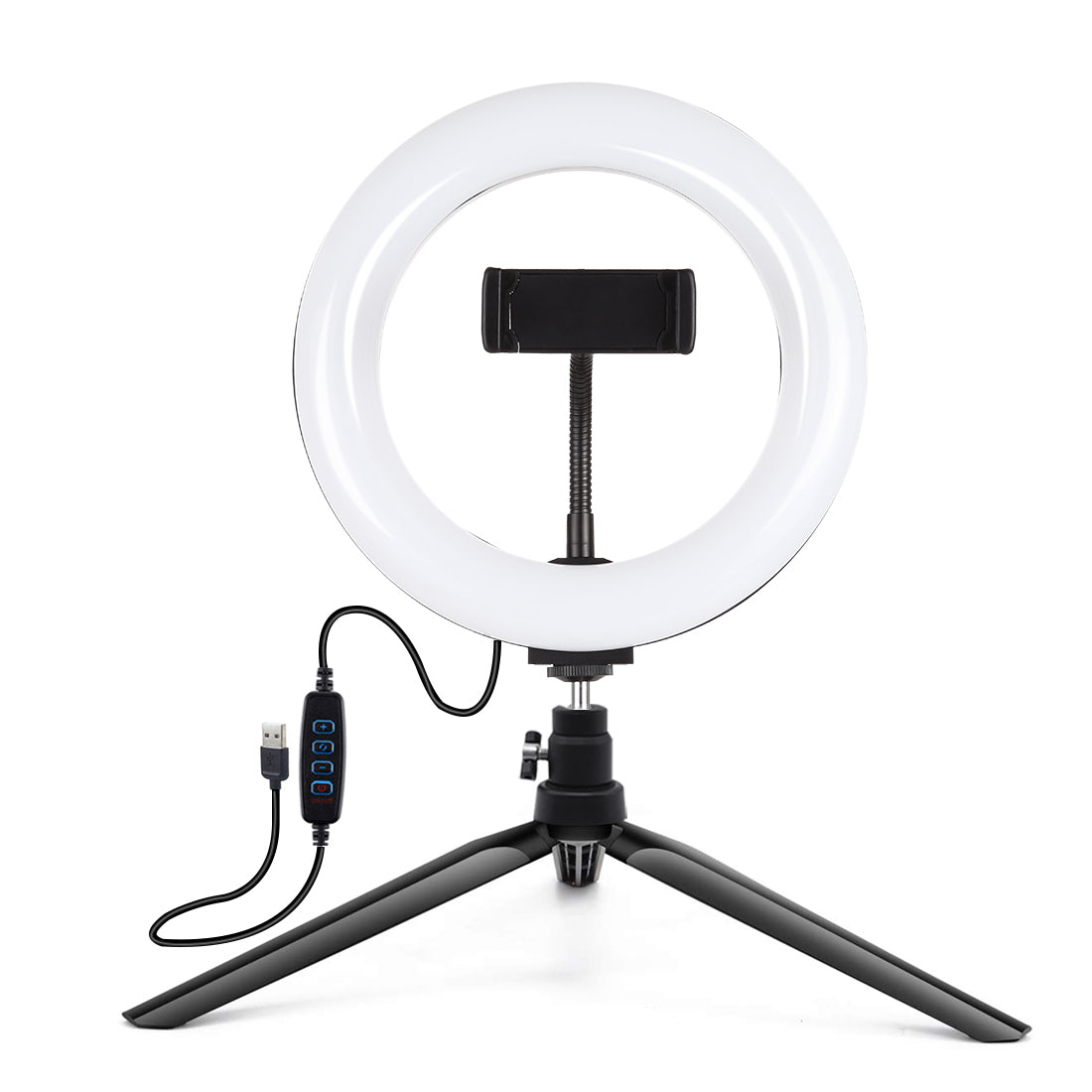 PULUZ PKT3073B 7.9-inch 20cm Ring Light + Desktop Tripod Mount USB 3 Modes Dimmable Dual Color Temperature Vlogging Selfie Photography LED Ring Lights with Phone Clamp