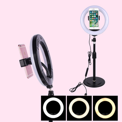 8-inch Dimmable LED Ring Light Fill Light with Round Base Stand and Phone Clamp