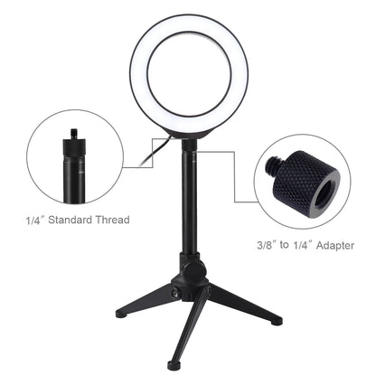 PULUZ 4.7-inch 12cm Ring Light + Desktop Tripod Selfie Stick Mount USB White Light LED Ring Vlogging Photography Video Lights Kits