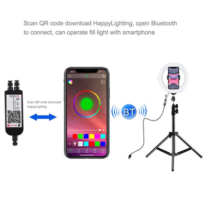 PULUZ 7.9-inch 20cm USB RGB Light+ 1.1m Tripod Mount Dimmable LED Dual Color Temperature LED Curved Light Ring Vlogging Selfie Photography Video Lights with Phone Clamp