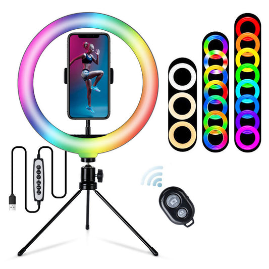 S26-RGB 10inch USB Powered RGB LED Ring Light with Phone Holder for Live Broadcast Makeup Selfie