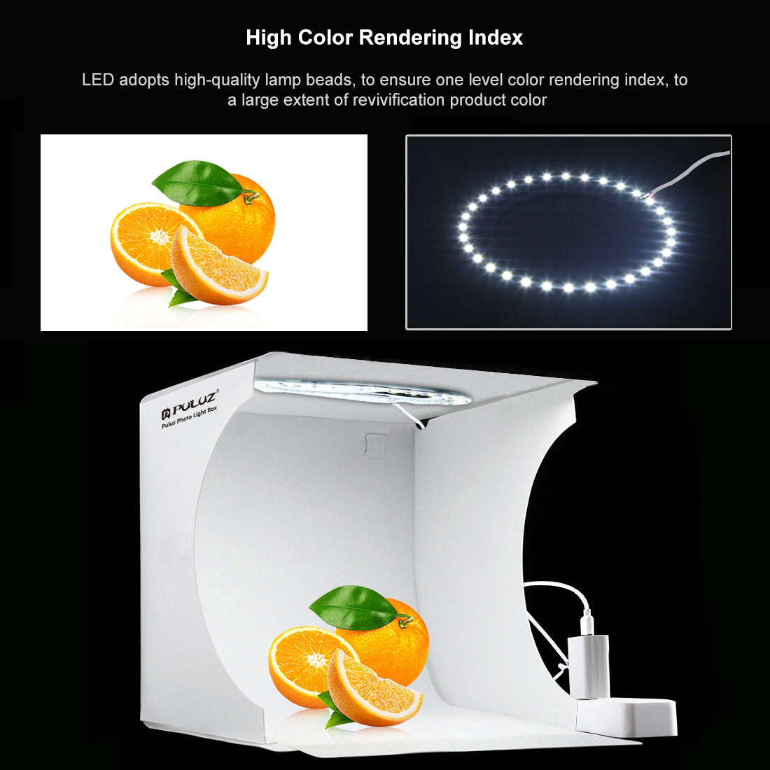 PULUZ PU5023 Portable 24x23x22cm Mini LED Ring Light Box 3 Color Temperature Photo Studio Photography Light Shooting Softbox with 6 Color Backdrops