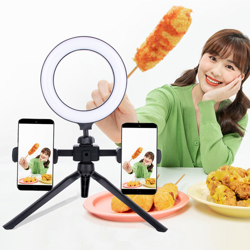 10 inch USB Ring Light Video Recording Live Streaming Fill Light with Tripod Dual Phone Clip