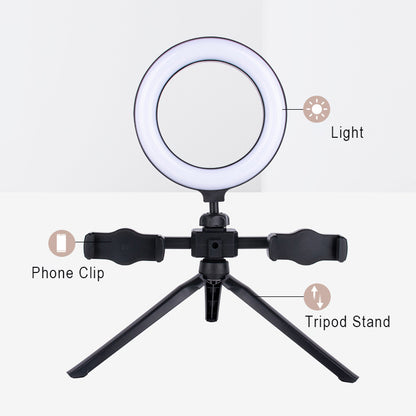 10 inch USB Ring Light Video Recording Live Streaming Fill Light with Tripod Dual Phone Clip