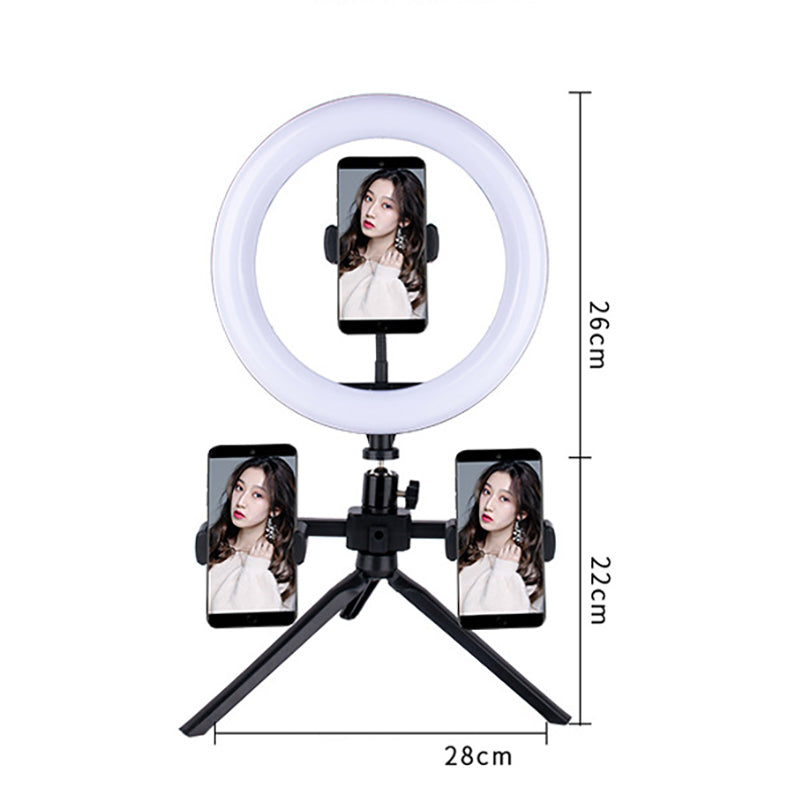 10 inch USB Ring Light Video Recording Live Streaming Fill Light with Tripod Dual Phone Clip