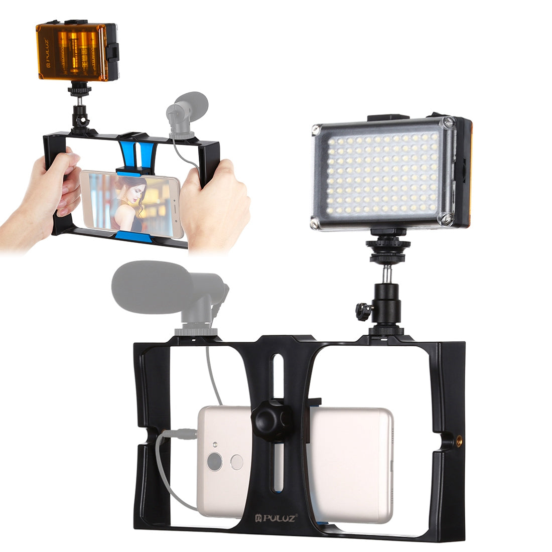 PULUZ PKT3021 Handheld Cage Rig Set 96 LED Fill Light with 1/4 inch Screw Hole Cell Phone Photography Accessories