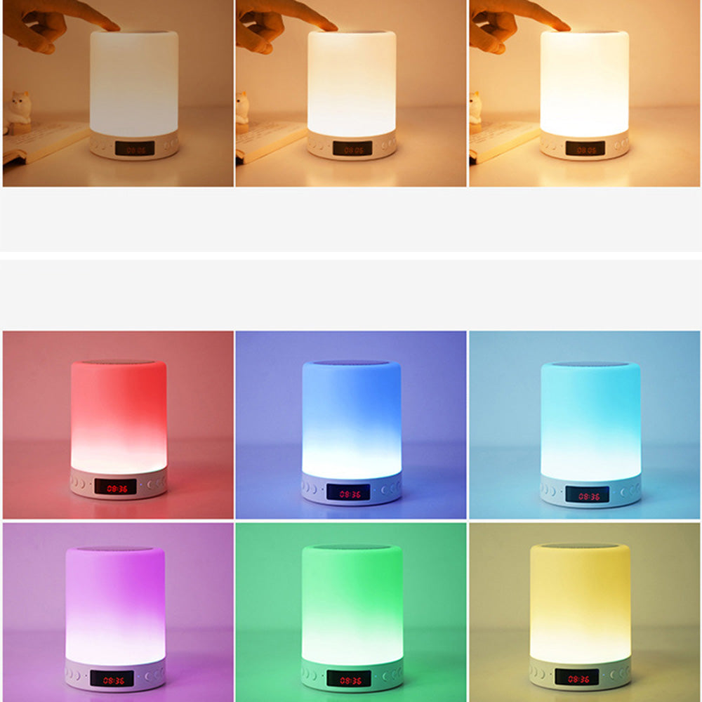 S66 Touch Control Wireless Cylinder Colorful Night Light Bluetooth Speaker Alarm Clock Desk Decoration