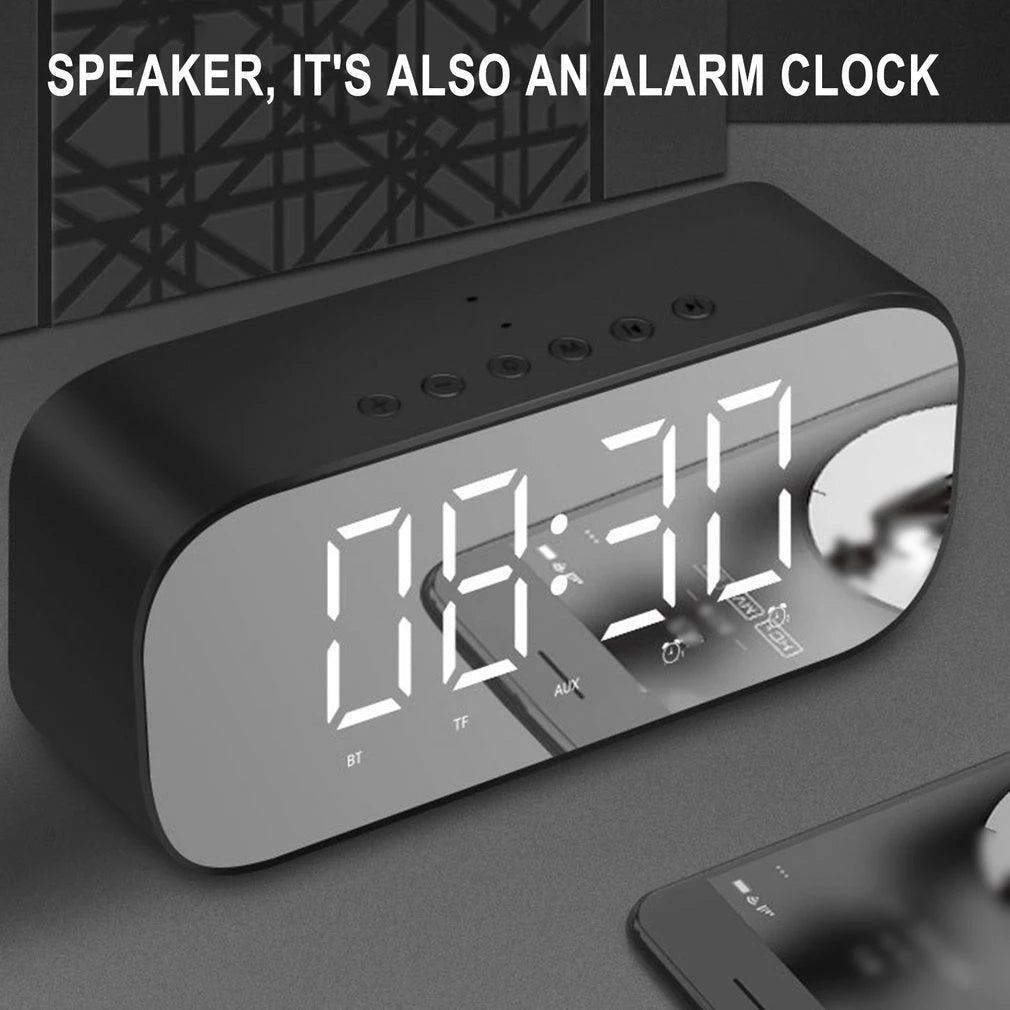 YAYUSI S5 Creative Alarm Clock FM Radio Wireless Bluetooth Speaker Mirror Surface Temperature Display Digital Clock