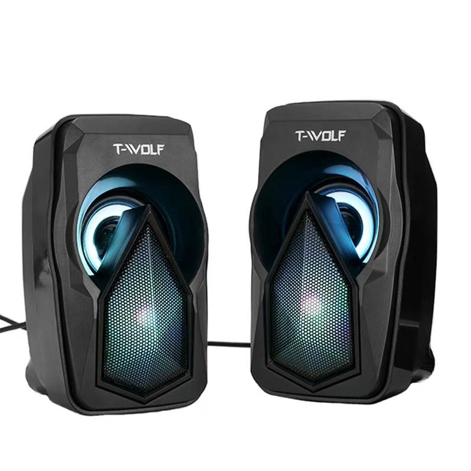 T-WOLF S11 1Pair Small Computer Speakers with RGB Light USB Powered Bass Stereo Subwoofer Speaker for Laptop, Mobile Phone, MP3, MP4