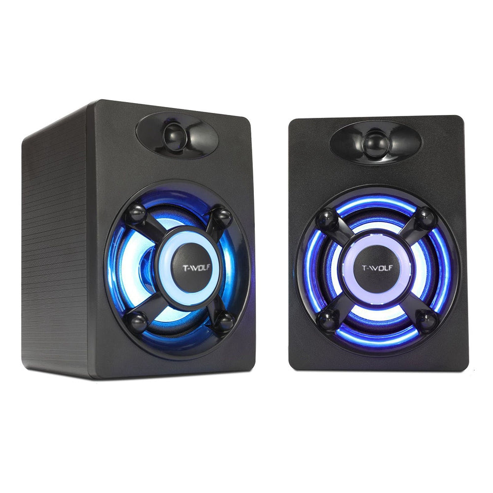 T-WOLF S1 1Pair Desktop Speaker with LED Light USB Powered Mini Speaker External Sound Amp for Laptop Computer