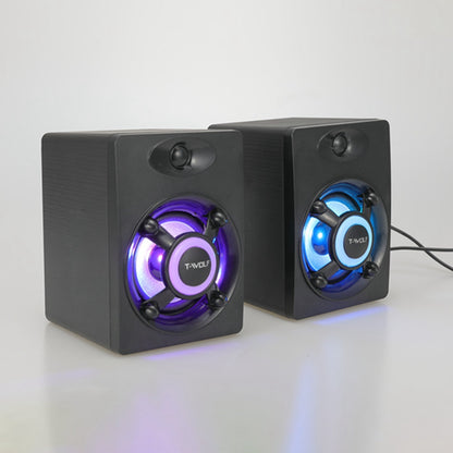 T-WOLF S1 1Pair Desktop Speaker with LED Light USB Powered Mini Speaker External Sound Amp for Laptop Computer