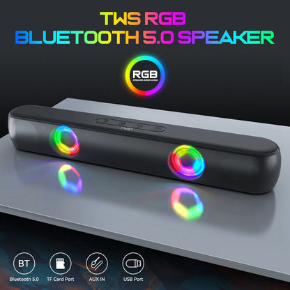 T-WOLF B320 Desktop Stereo Speaker Wireless Bluetooth Speaker with RGB Light Portable Sound Amp for Home Office