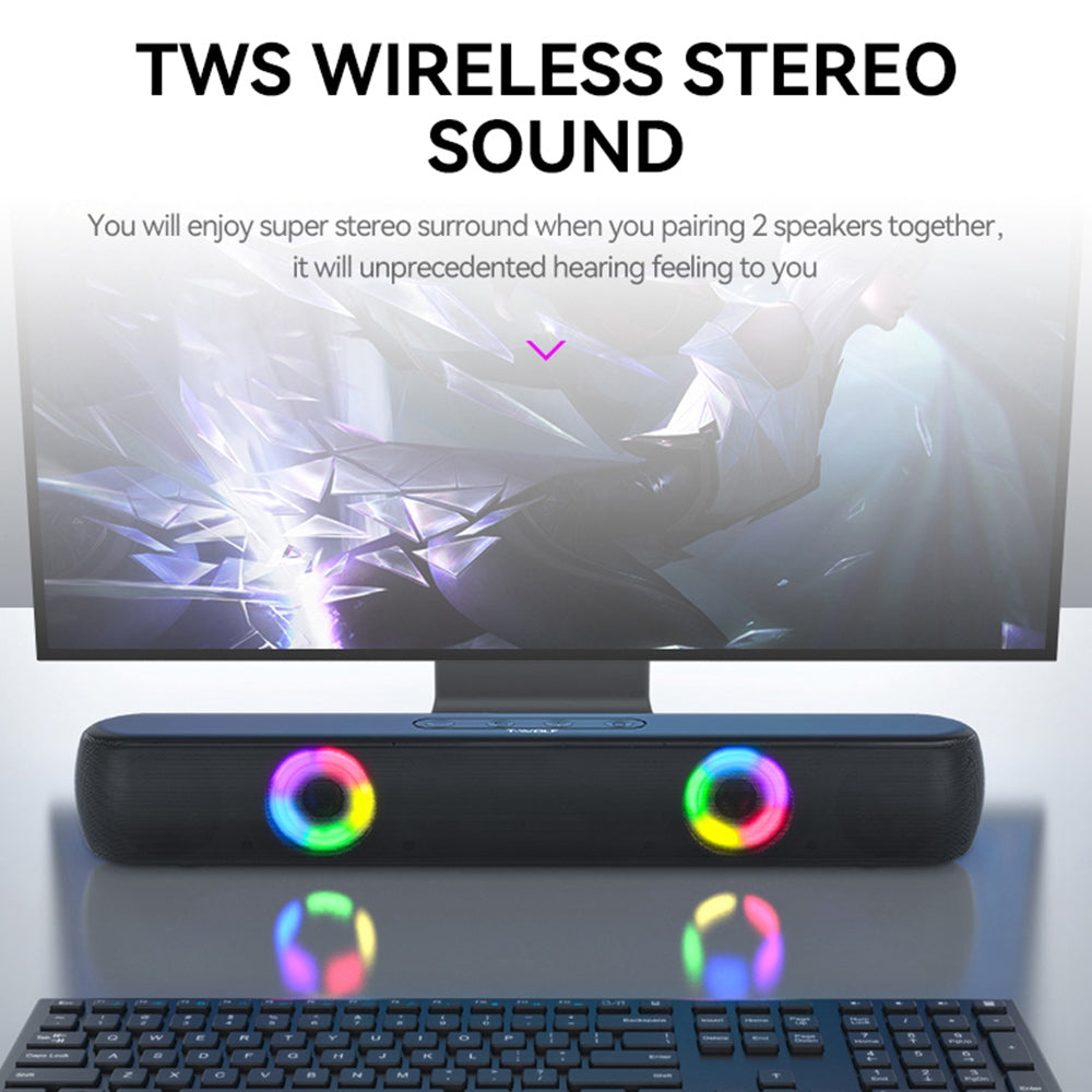 T-WOLF B320 Desktop Stereo Speaker Wireless Bluetooth Speaker with RGB Light Portable Sound Amp for Home Office