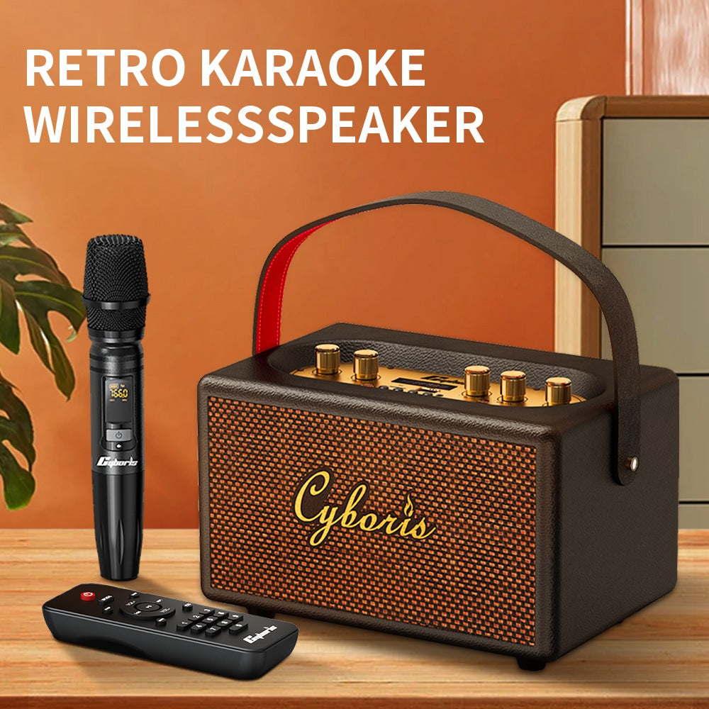 CYBORIS T9 Retro TWS Bluetooth Speaker Outdoor 80W Portable Subwoofer with Microphone and Remote Control