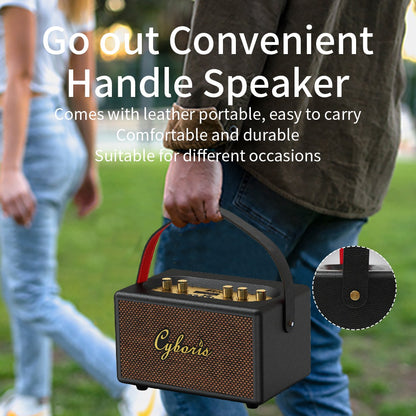 CYBORIS T9 Retro TWS Bluetooth Speaker Outdoor 80W Portable Subwoofer with Microphone and Remote Control