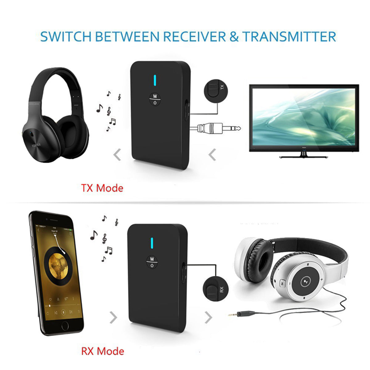 BT-6 2-in-1 Bluetooth Adapter Bluetooth 5.0 Transmitter Receiver TX/RX with 3.5mm Stereo Interface