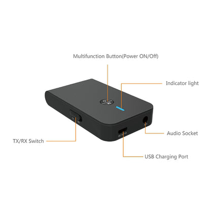 BT-6 2-in-1 Bluetooth Adapter Bluetooth 5.0 Transmitter Receiver TX/RX with 3.5mm Stereo Interface