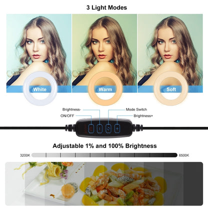 PULUZ PKT3126B LED Ring Light Kit 10.2 Inches 26cm Video Conference Lighting 3 Dimmable Color 10 Brightness Level for Camera Smartphone YouTube TikTok Self-Portrait