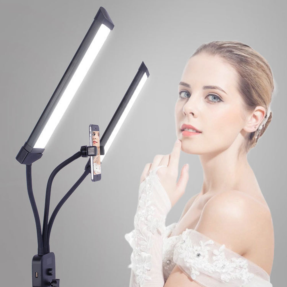 KN176 Double Arm 3000K-6000K LED Light Portable Camera Selfie Lighting Kit for Broadcasting, Filming, Photography - EU Plug