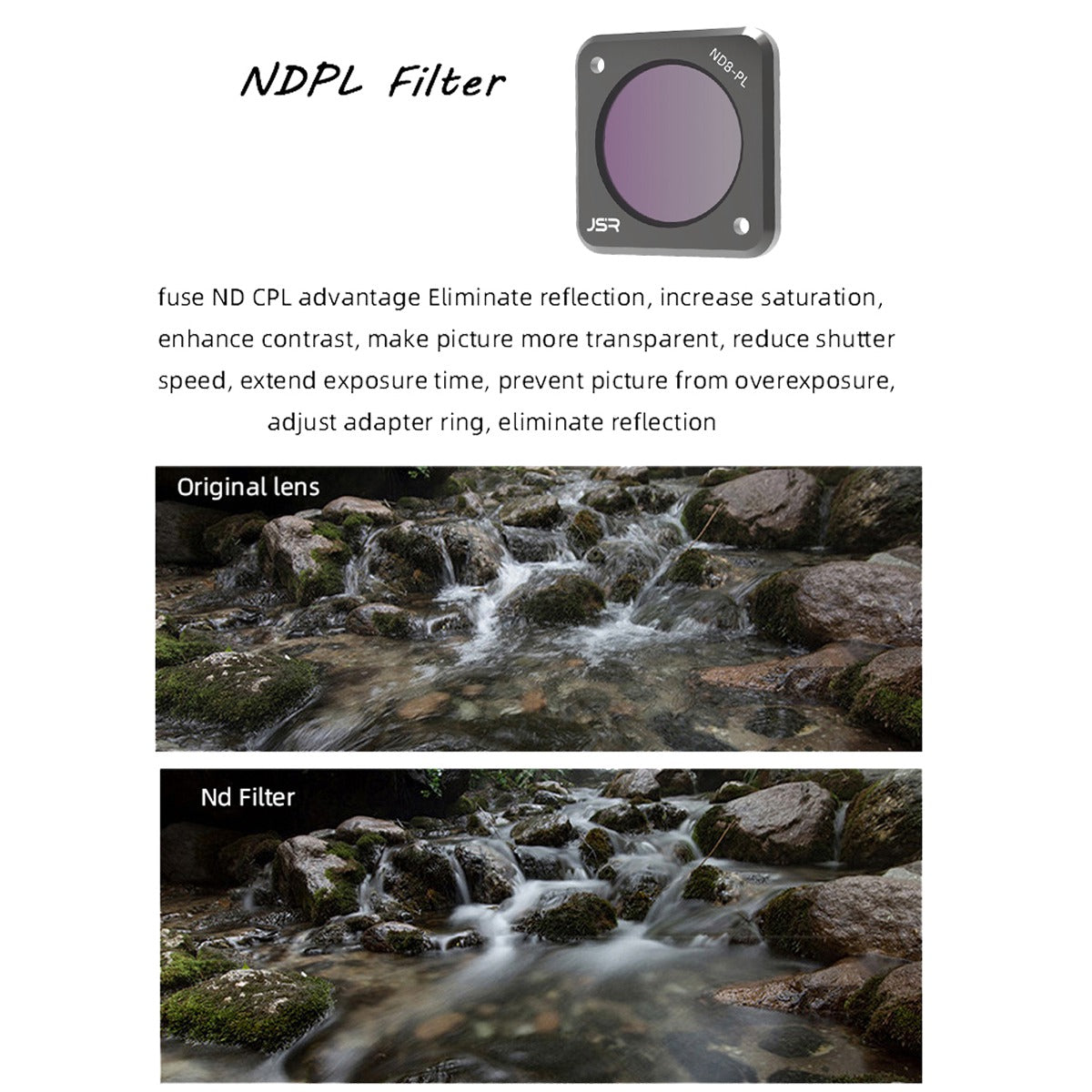 JUNESTAR For DJI Action 2 NDPL Filter Multi-layer Coating Optical Glass Camera ND-PL Lens Filter