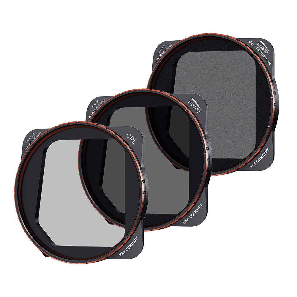 K&F CONCEPT SKU.1890 3Pcs Multi-Coated Filter Set for DJI Mavic 3 / Mavic 3 Cine, 5-Gear Adjustable ND2-ND32 Filter + CPL Filter + Black Mist 1 / 4 Filters