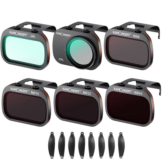 K&F CONCEPT SKU.1865 For DJI Mavic Mini 1 / Mini 2 / SE Multi-Coated Filter Set, 6Pcs Anti-Scratch Filters UV+CPL+ND8+ND16+ND32+ND64 HD Lens Filters with Propeller