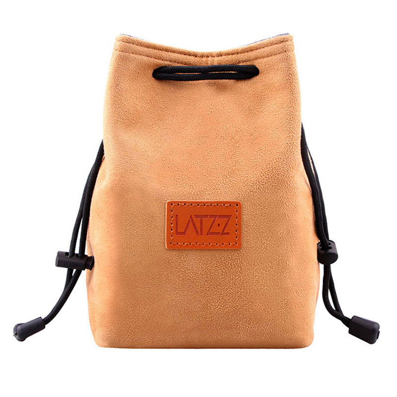 LATZZ Vintage Faux Suede Camera Drawstring Bag Travel DSLR Camera Bag Soft Lens Daypack, Size M