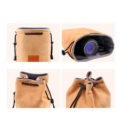 LATZZ Vintage Faux Suede Camera Drawstring Bag Travel DSLR Camera Bag Soft Lens Daypack, Size M