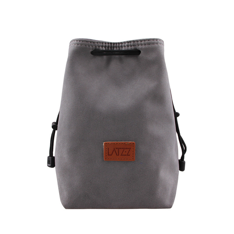 LATZZ Polar Fleece Lined Lens Daypack Vintage Faux Suede Camera Drawstring Bag Travel DSLR Camera Bag, Size L