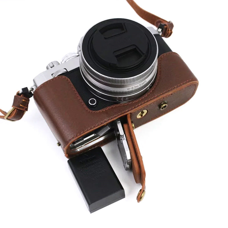 For Nikon Z fc 28mm/16-50mm Cowhide Leather Battery Opening Design Detachable Camera Bag Protective Case with Lens Pouch and Shoulder Strap