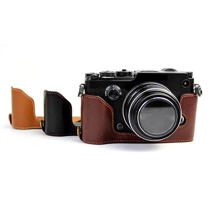 For Olympus PEN-F Genuine Leather Camera Case Bottom Opening Design Protective Half Body Cover