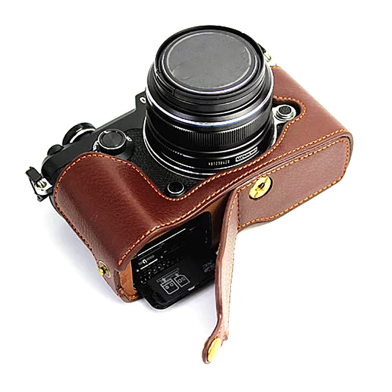 For Olympus PEN-F Genuine Leather Camera Case Bottom Opening Design Protective Half Body Cover