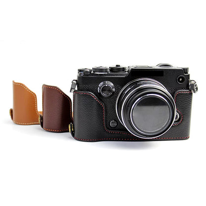 For Olympus PEN-F Genuine Leather Camera Case Bottom Opening Design Protective Half Body Cover