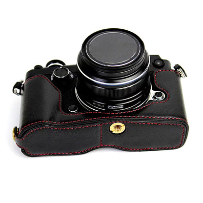 For Olympus PEN-F Digital Camera PU Leather Protective Case Half Body Cover with Bottom Opening