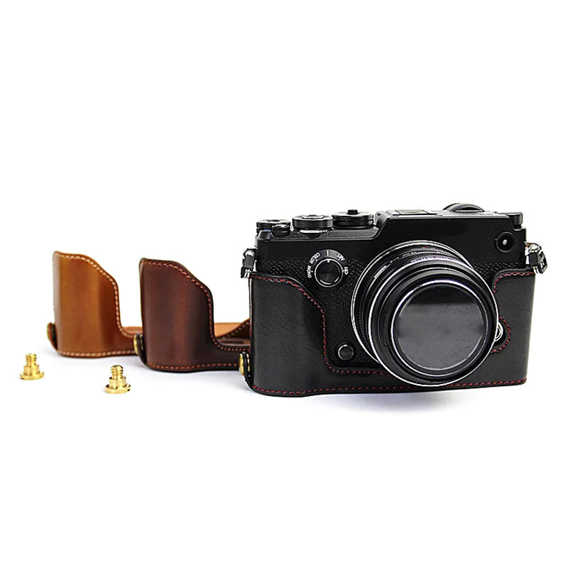 For Olympus PEN-F Digital Camera PU Leather Protective Case Half Body Cover with Bottom Opening