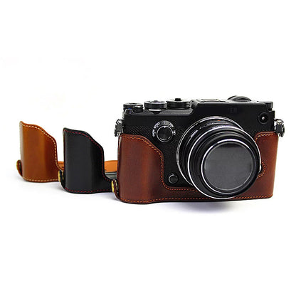 For Olympus PEN-F Digital Camera PU Leather Protective Case Half Body Cover with Bottom Opening