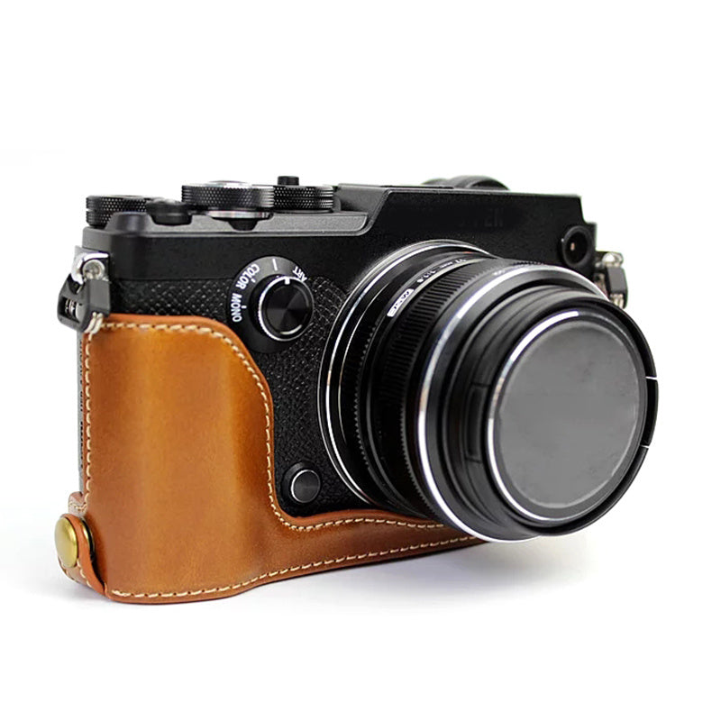 For Olympus PEN-F Digital Camera PU Leather Protective Case Half Body Cover with Bottom Opening