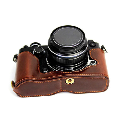 For Olympus PEN-F Digital Camera PU Leather Protective Case Half Body Cover with Bottom Opening