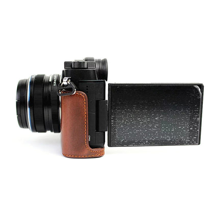 For Olympus PEN-F Digital Camera PU Leather Protective Case Half Body Cover with Bottom Opening