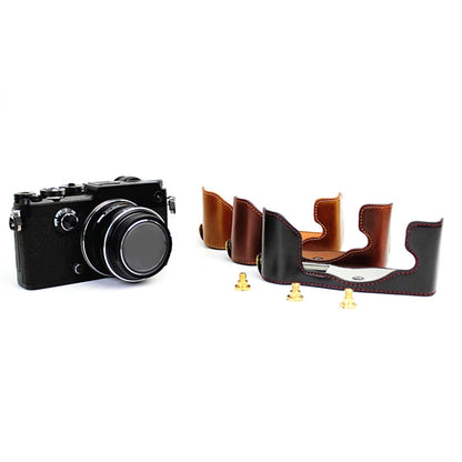 For Olympus PEN-F Digital Camera PU Leather Protective Case Half Body Cover with Bottom Opening