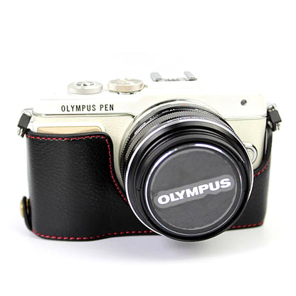 For Olympus E-PL7/PL8/PL9 Genuine Leather Camera Case Half Body Protective Cover with Bottom Opening