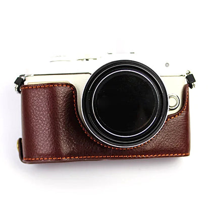 For Olympus E-PL7/PL8/PL9 Genuine Leather Camera Case Half Body Protective Cover with Bottom Opening