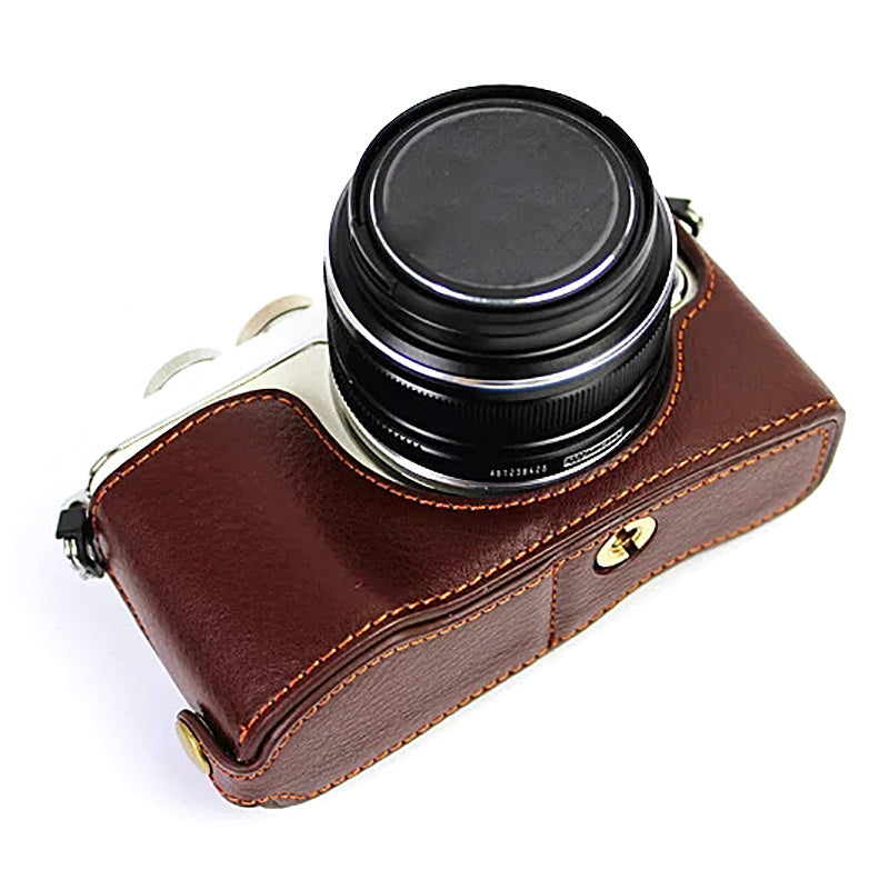 For Olympus E-PL7/PL8/PL9 Genuine Leather Camera Case Half Body Protective Cover with Bottom Opening