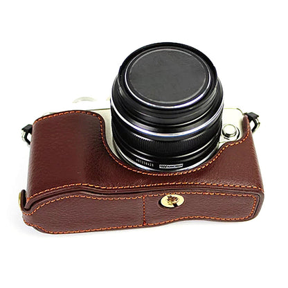 For Olympus E-PL7/PL8/PL9 Genuine Leather Camera Case Half Body Protective Cover with Bottom Opening