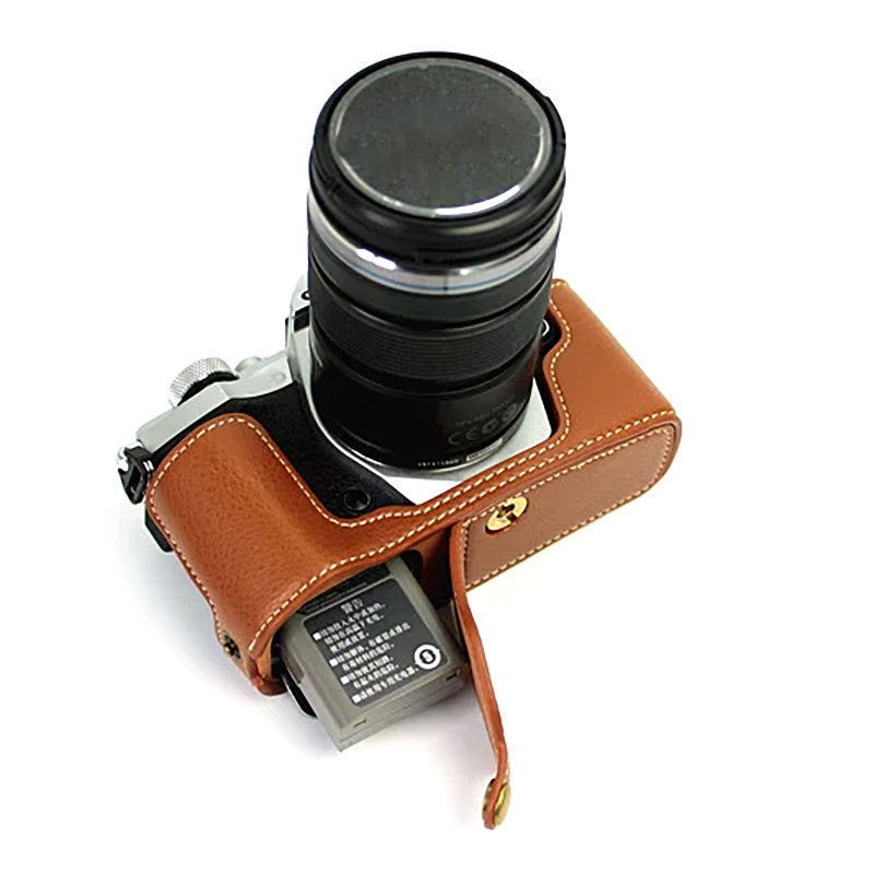 For Olympus E-M5 II/E-M5 Mark II Genuine Leather Half Body Case Battery Opening Protective Cover