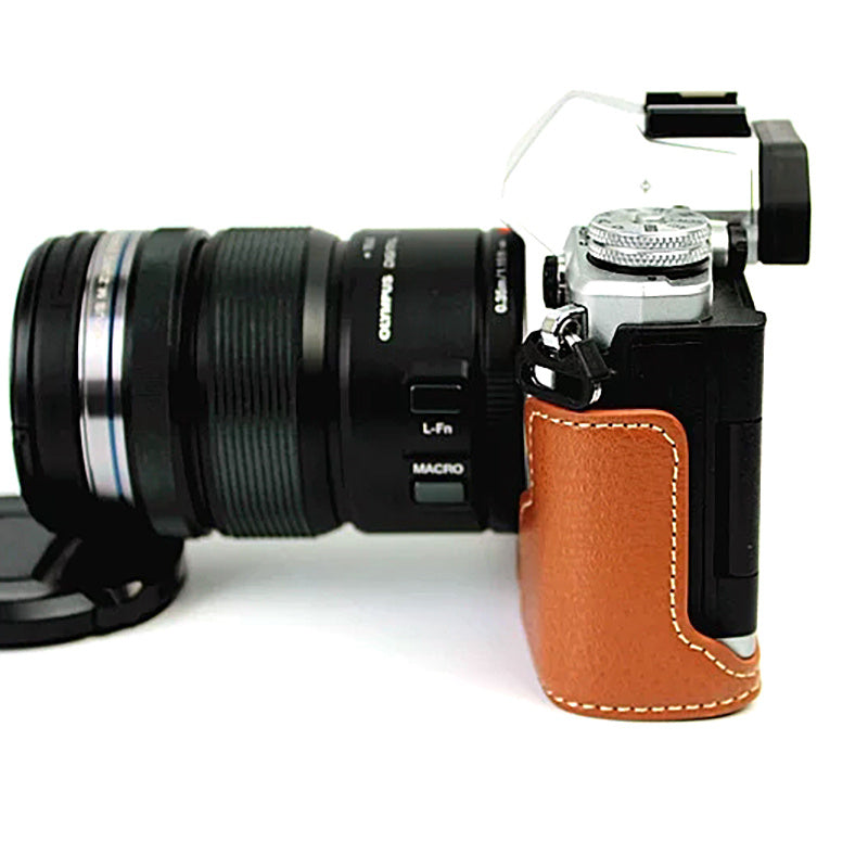 For Olympus E-M5 II/E-M5 Mark II Genuine Leather Half Body Case Battery Opening Protective Cover