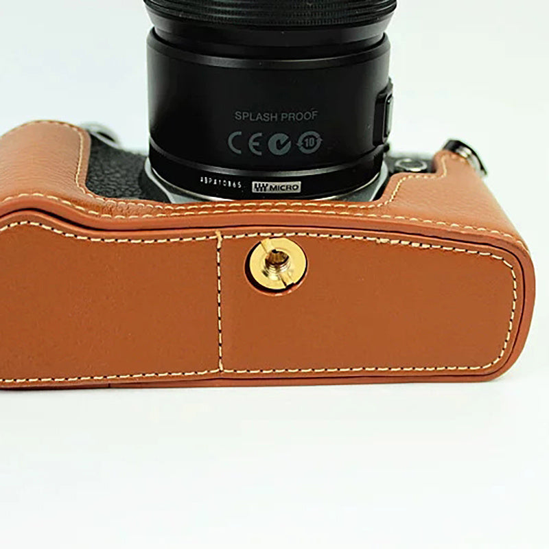 For Olympus E-M5 II/E-M5 Mark II Genuine Leather Half Body Case Battery Opening Protective Cover