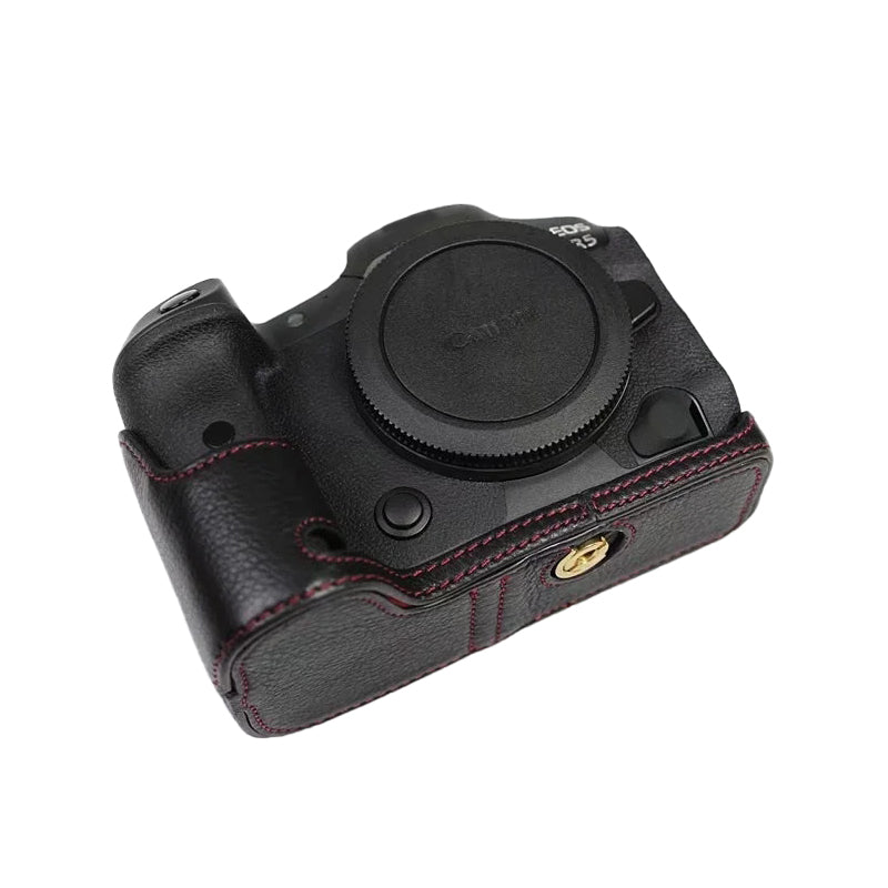 Top Layer Cowhide Camera Bottom Case for Canon EOS R5 / R6 Battery Opening Design Protective Half Body Cover