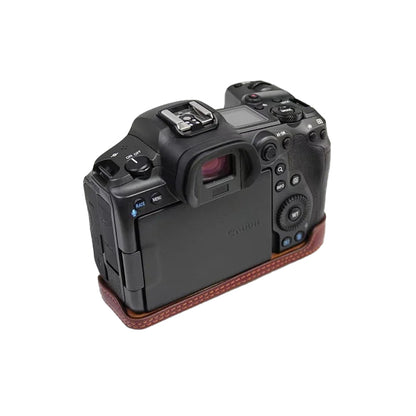 Top Layer Cowhide Camera Bottom Case for Canon EOS R5 / R6 Battery Opening Design Protective Half Body Cover