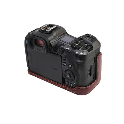 Top Layer Cowhide Camera Bottom Case for Canon EOS R5 / R6 Battery Opening Design Protective Half Body Cover